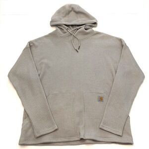 Carhartt Relaxed Fit Thermal Hoodie Womens Large (12-14) Pockets Gray Waffle